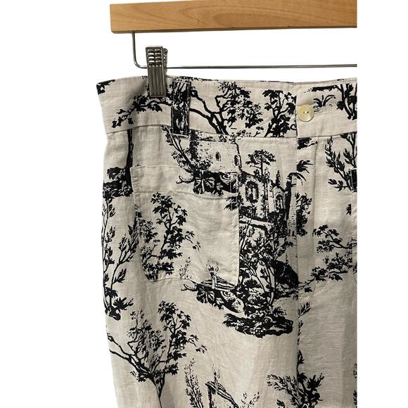 NWT Joie 100% Linen Pants Women 12 Ivory Black Wide Leg Natural Tree Hippie Boho - Picture 3 of 9